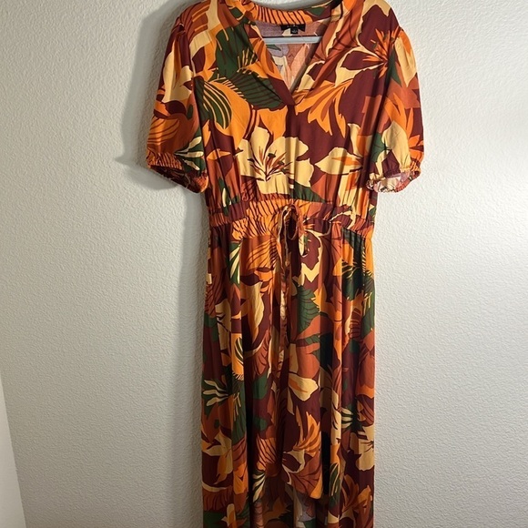 MSK Split-Neck Puff-Sleeve High-Low Dress women’s Sz L Floral Boho NWT - Picture 4 of 8